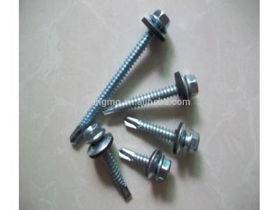 Hex drilling screw with spring lock washers